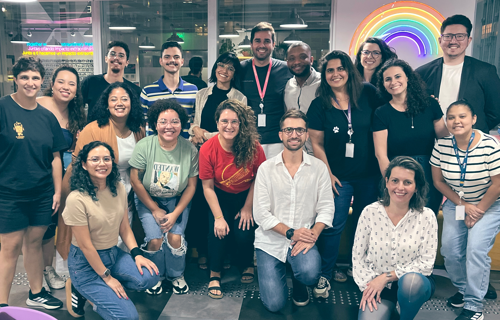 Image of Thoughtworkers gathered in an office for an LGBTQIAPN+ community meeting. Image of Thoughtworkers gathered in an office for an LGBTQIAPN+ community meeting.